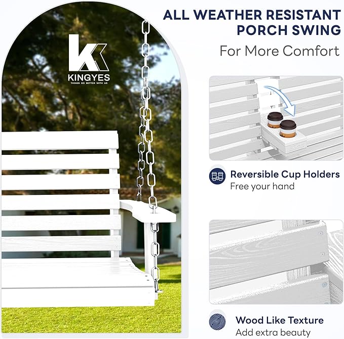 KINGYES Outdoor Hanging Porch Swing, Waterproof Swing - Image 3