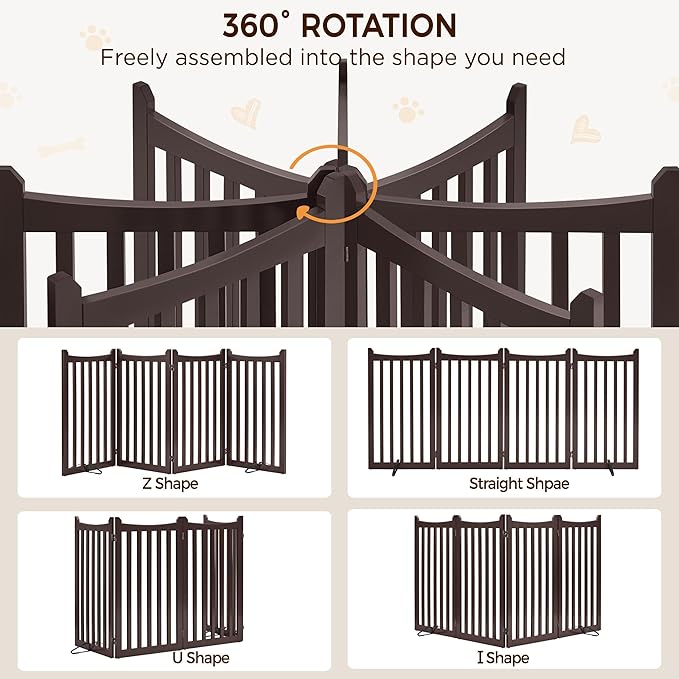 Yaheetech 36" H Extra Tall Freestanding Pet Gate 4-Panel Wooden Dog Fence - Image 7
