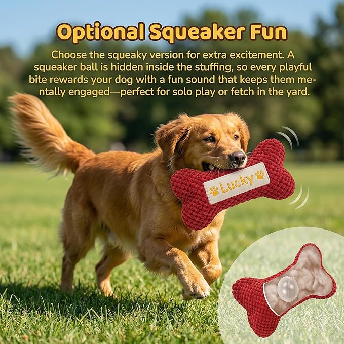 Personalized Dog Bone-Shaped Squeaky Toy – Custom Embroidered Name, Durable - Image 9
