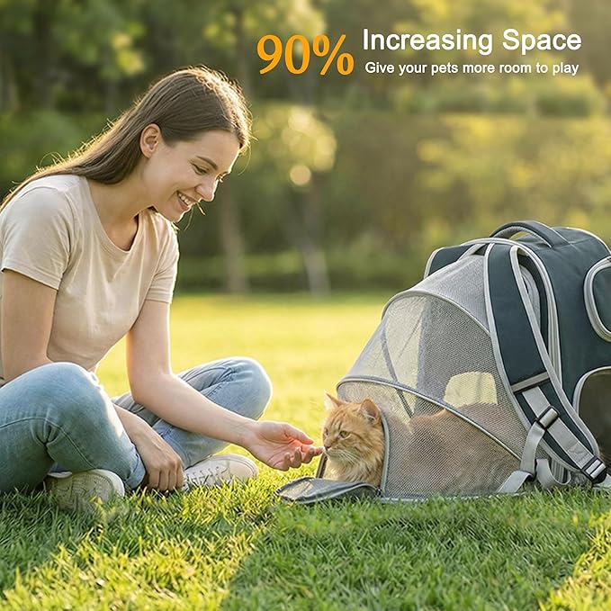 Cat Backpack Carrier Expandable, Breathable Mesh & Lockable Zippers & Shaded - Image 3