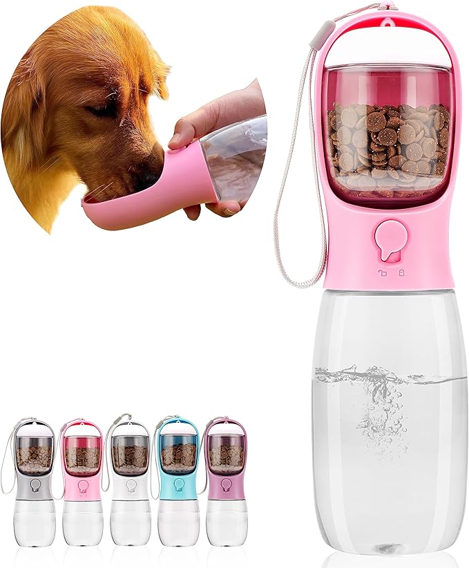 Dog Water Bottle with Food Container, Portable Leak Proof Pet Water Dispenser by AVELORA