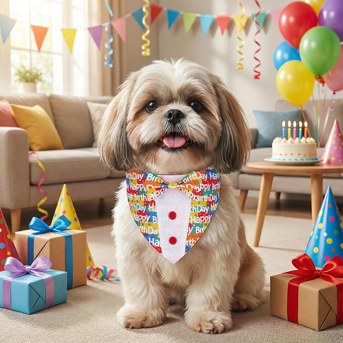 ADOGGYGO Birthday Dog Tuxedo, Adjustable Happy Birthday Print Pet Bowtie Collar - Image 3