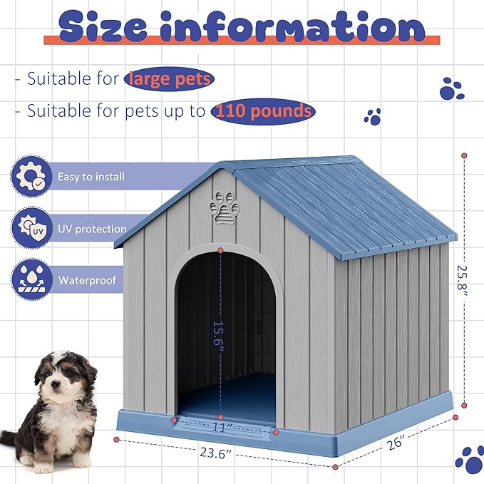 Bifanuo Dog House Outdoor Indoor, Plastic Small Dog House-Weatherproof Design - Image 8