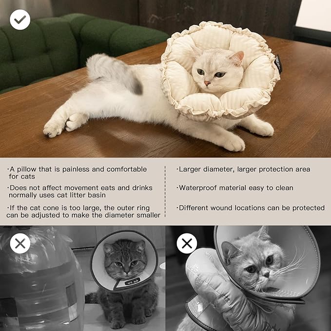 H HIDREAM Soft Cat Cone Collar， Cute Adjustable Cat Recovery Collar，Elizabethan - Image 5