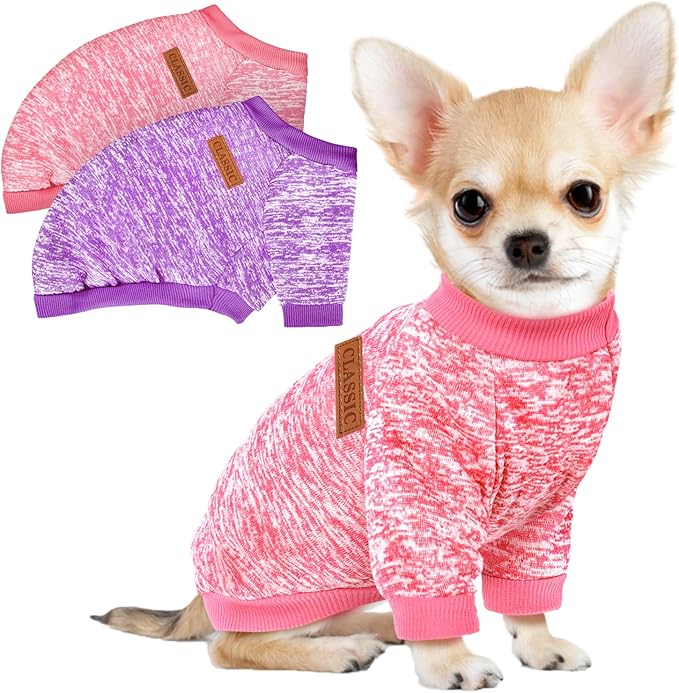 2 Pack Dog Sweaters for Small Dogs Girl Boy Winter Fleece Clothes Warm Soft Dog by BAOBICUTE