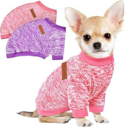 2 Pack Dog Sweaters for Small Dogs Girl Boy Winter Fleece Clothes Warm Soft Dog by BAOBICUTE