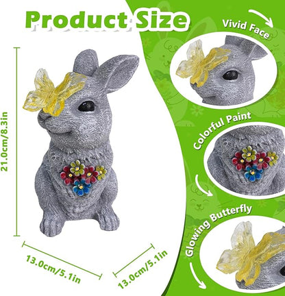 Solar Bunny Garden Statue with Glowing Butterfly - Image 2
