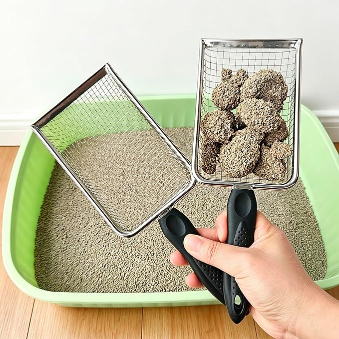2 Pack Cat Litter Scoop with 3.8mm & 5mm Mesh – Stainless Steel Kitten Litter - Image 3