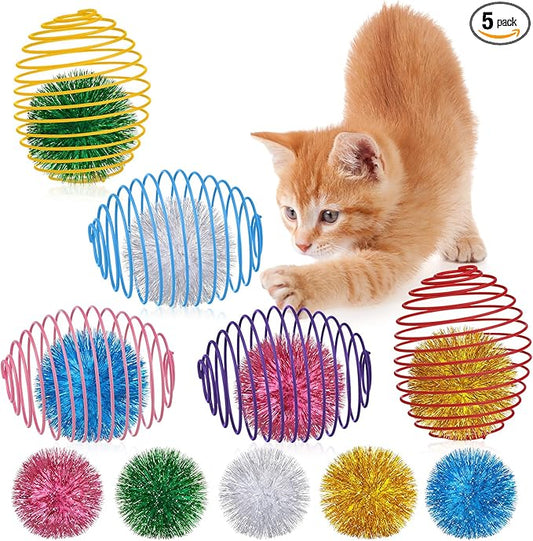 Jecery 5 Pcs Cat Spring Toys Stretchable Rolling Balls Colorful Playful Coils by Jecery