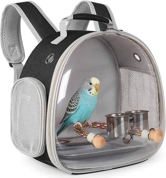 Bird Travel Carrier Backpack, Metal Tray and Clamp Cups Bundle by halinfer