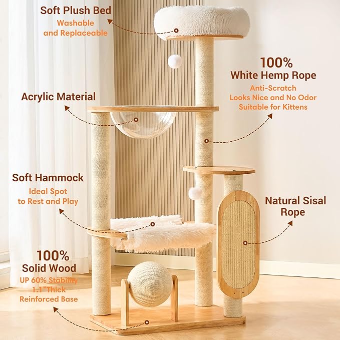 HITTITE Solid Wood Cat Tree Tower - Image 3