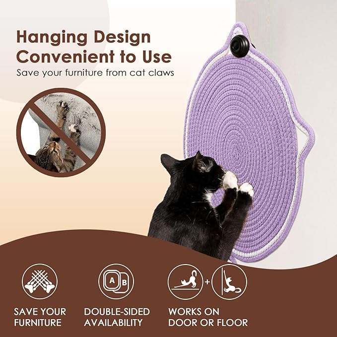 Letalong Cat Scratcher Mat, Natural Cotton Rope Cat Scratch Pad, 15.7'' Round - Image 4