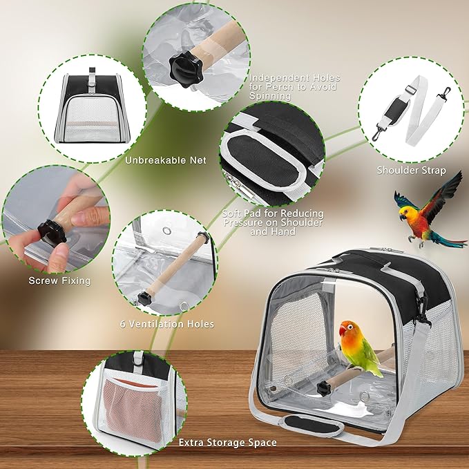 Small Bird Carrier, Large Window Travel Cage - Image 3