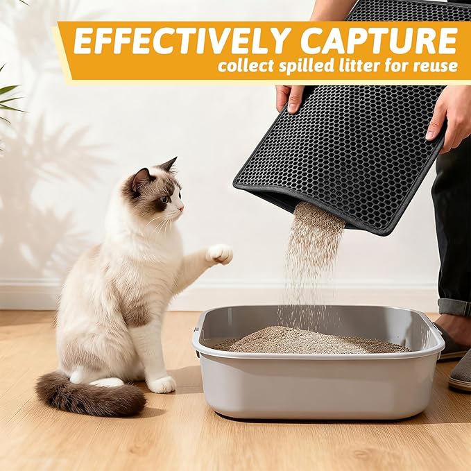 Pieviev Cat Litter Mat Double Layer Waterproof Urine Proof Trapping Mat 1 Pack) - Image 3