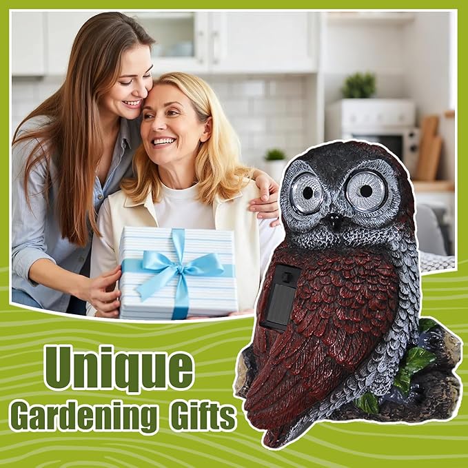 Sheaifun Owl Garden Statue Owl Solar Lights Outdoor Garden Resin Yard Outdoor - Image 7