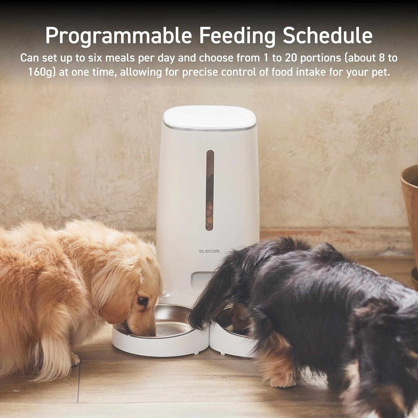 ELECOM Automatic Pet Feeder for Cats and Dogs, 4L Capacity, Programmable Timer, Portion Control, Voice Recording, Auto Cat Feeder w/Freshness Preserve, Up to 6 Meals Per Day (Two Tray)