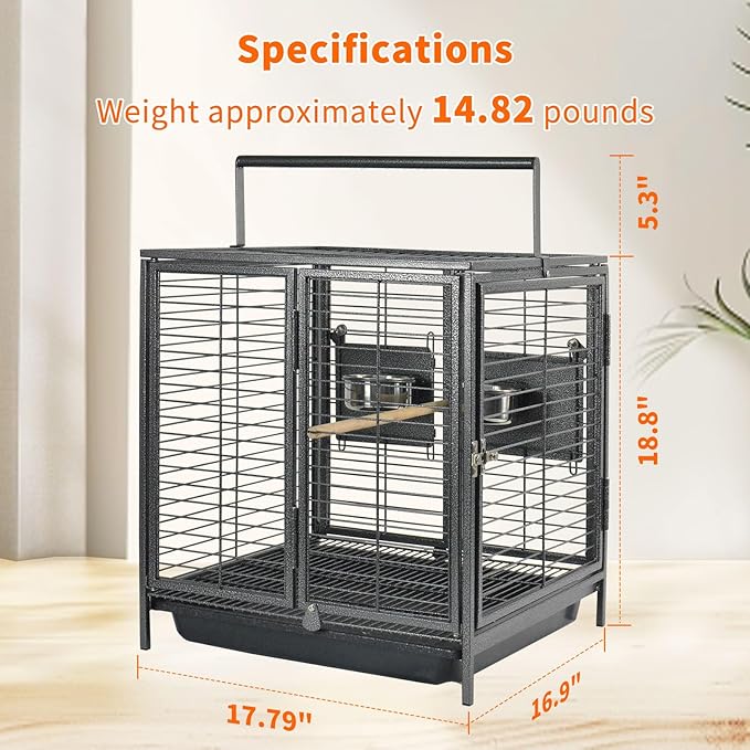 Portable Bird Travel Carrier Cage Black 19 Inch - Image 3