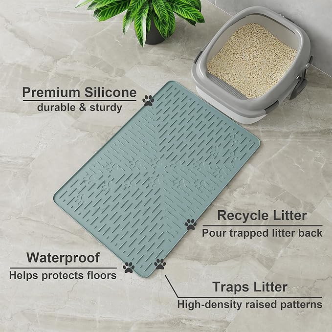 Cat Litter Mat Large Trapping Mat Premium Silicone Rubber 23.5x16 Light Blue - Image 2