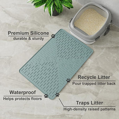Cat Litter Mat Large Trapping Mat Premium Silicone Rubber 23.5x16 Light Blue - Image 2