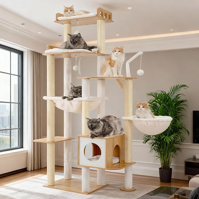Heybly Cat Tree, 70.5 Inch Wood Tall Cat Tower by HEYBLY