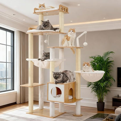 Heybly Cat Tree, 70.5 Inch Wood Tall Cat Tower by HEYBLY