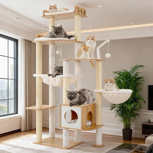 Heybly Cat Tree, 70.5 Inch Wood Tall Cat Tower by HEYBLY