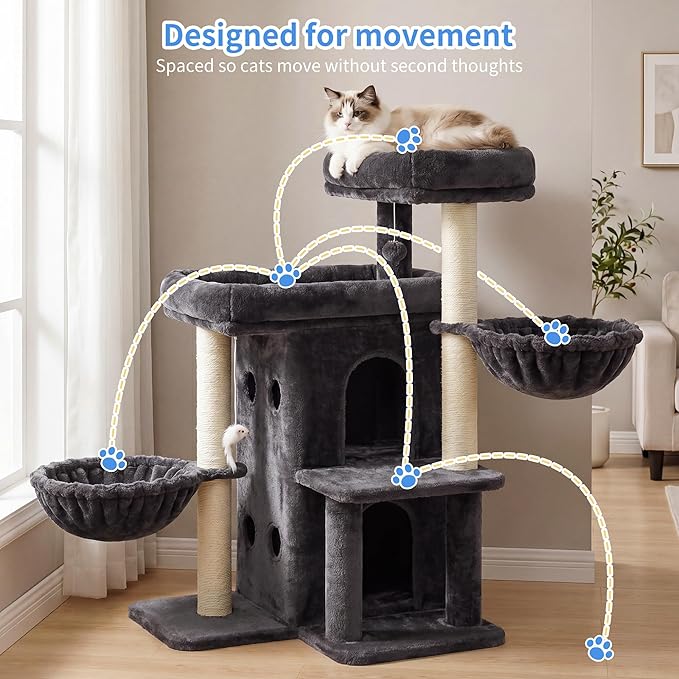 Heybly Cat Tree with Reinforced Big Base, 41.3-Inch Sturdy Cat Tower - Image 8