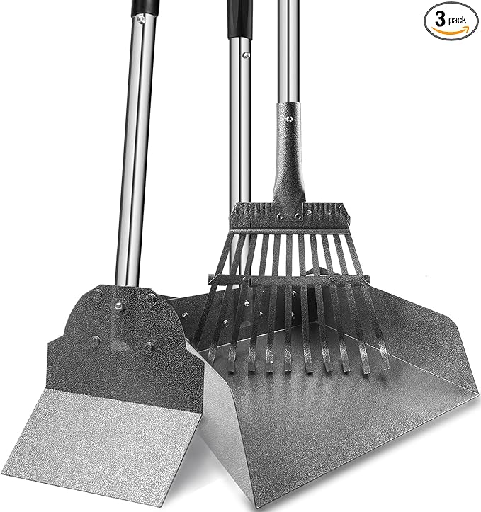 Dog Pooper Scooper for Large Dogs, 3 Pack Adjustable Long Handle Metal Tray by SnaglePaw