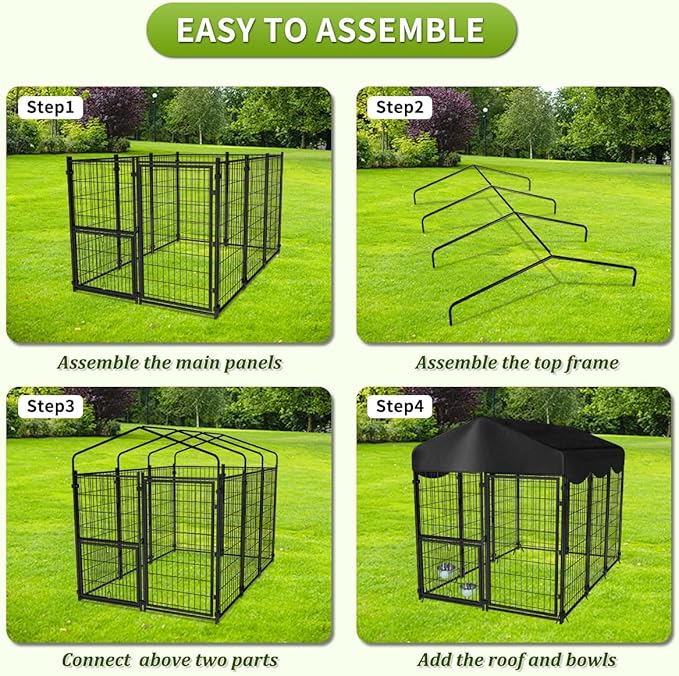 Dog Kennel Outdoor with Roof, 4x4.5x6.2FT Large Heavy Duty Outside Dog Enclosure - Image 8