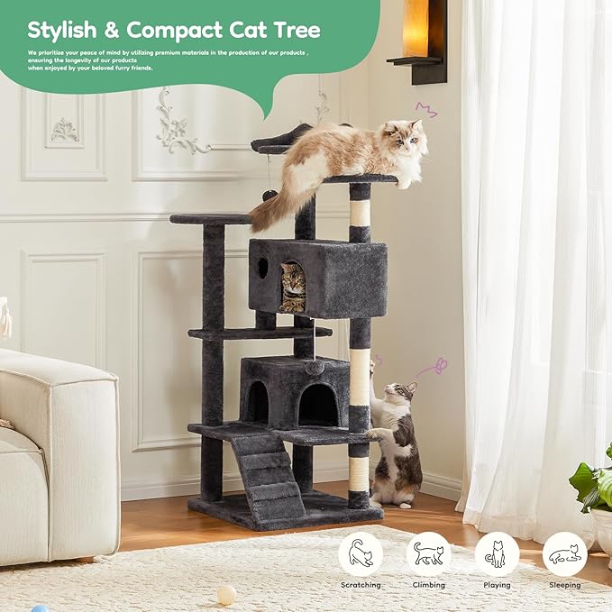 DUMOS 54-inch Indoor Cat Tree Tower –Multi-Level Pet House - Image 2
