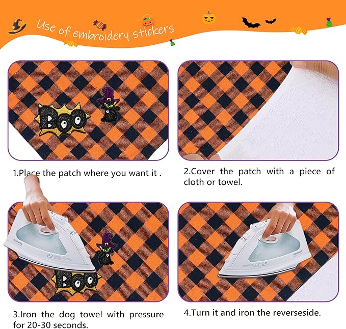 Dog Bandana Plaid, Boo & Witch Cat Embroidery Patches - Image 5