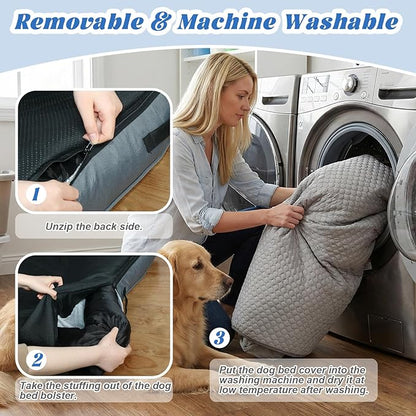 GGIB Cooling Dog Bed Mat with Bolster Pillow Washable Dog Couch Cover - Image 5