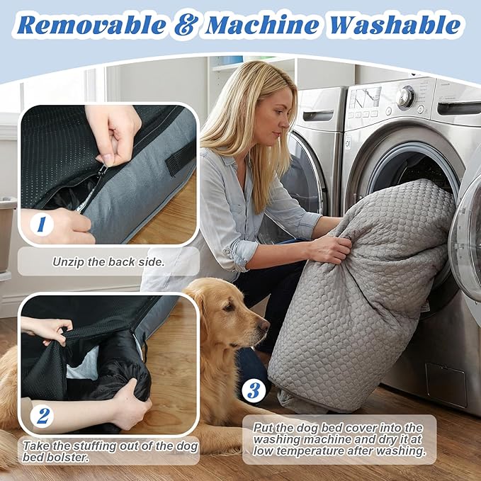 GGIB Cooling Dog Bed Mat with Bolster Pillow Washable Dog Couch Cover - Image 5
