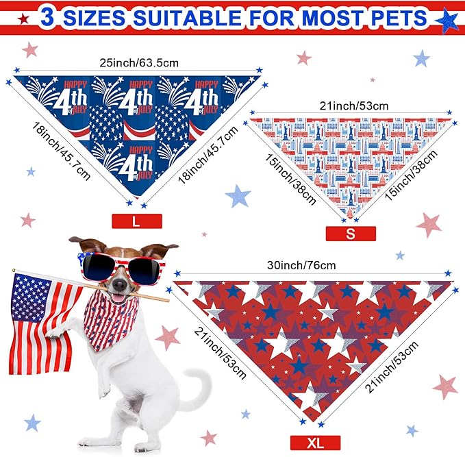 Huhumy 100 Pcs 4th of July Dog Bandanas Bulk 3 Sizes Dog Washable Bandana - Image 2