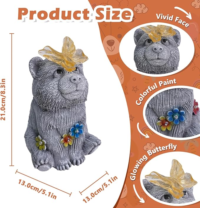 Solar Baby Bear Garden Statue - Image 2