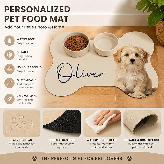 Personalized Dog & Cat Mat for Food & Water Bowls, Custom Pet Food Mat - Image 3
