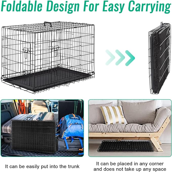 FDW Dog Crate for Large Dogs 42 Inch Folding Metal WirePet Cage Double Door - Image 5