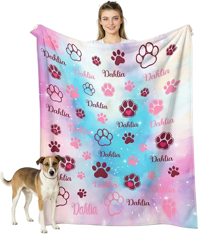 Custom Blanket with Dog Name Personalized Funny Throw Blankets Soft Warm Fleece by Artsadd