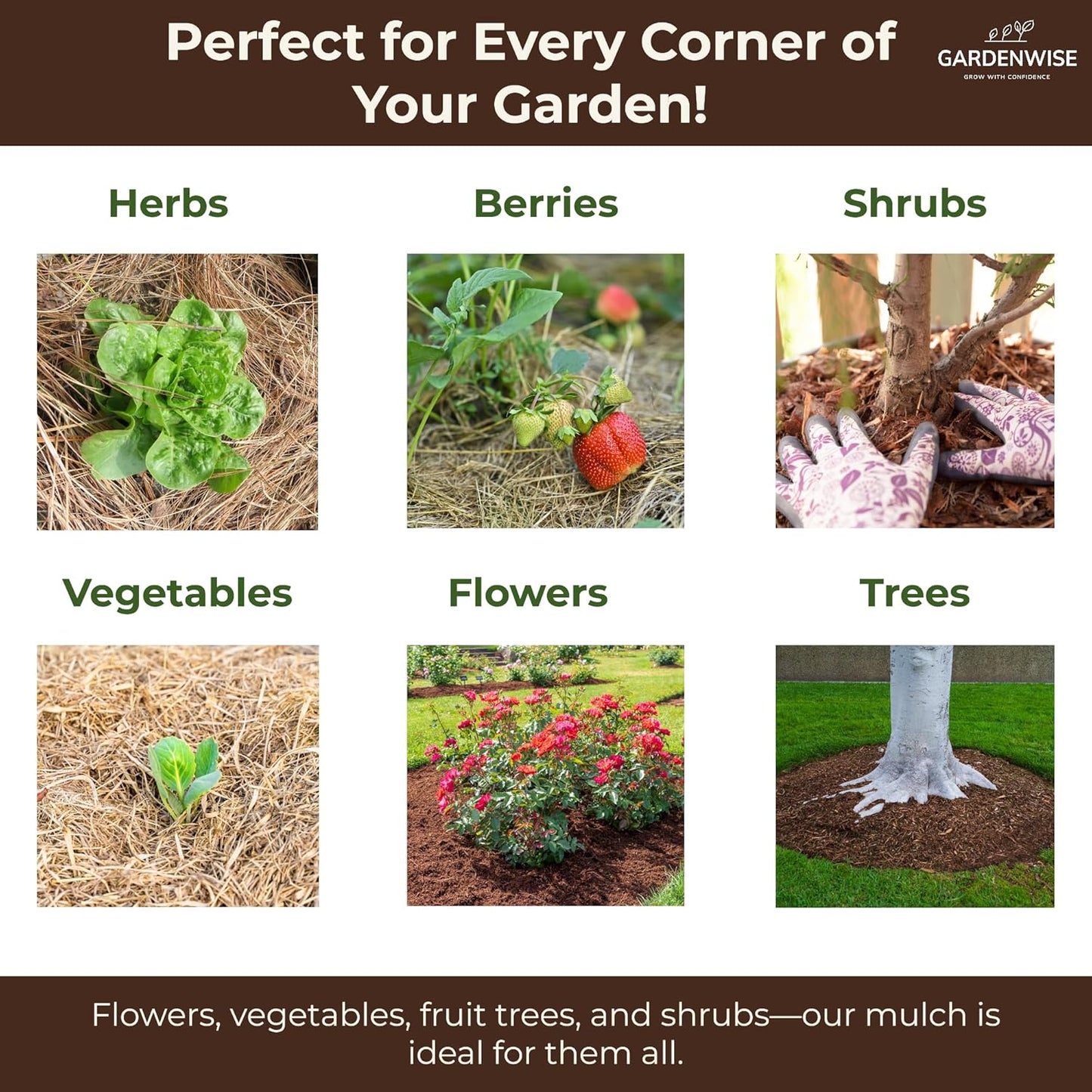 Premium Organic Wood Mulch for Gardens, Landscaping, Potted Plants, and Vegetable Gardens (0.3 CF - 8 L - 9 QTS)