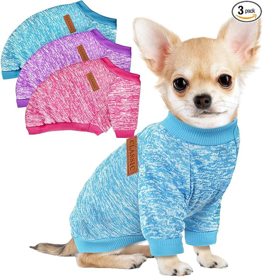 3 Pack Dog Sweaters for Small Dogs Girl Boy Winter Fleece Clothes Warm Soft Dog by BAOBICUTE