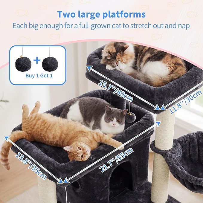 Heybly Cat Tree with Reinforced Big Base, 41.3-Inch Sturdy Cat Tower - Image 2