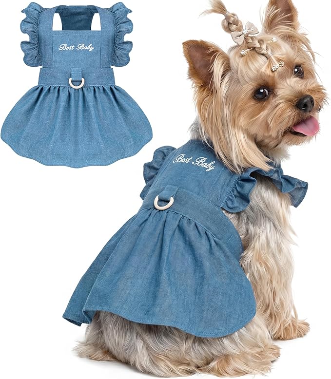 Denim Cat Dog Dress Clothes for Small Dogs by BAOBICUTE