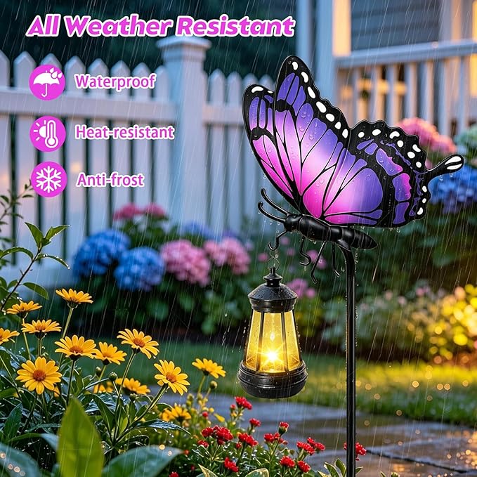 Solar Butterfly Garden Lights Outdoor, Waterproof Metal Stake Light - Image 2