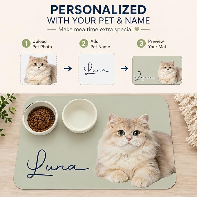 Personalized Dog & Cat Mat for Food & Water Bowls, Custom Pet Food Mat - Image 2