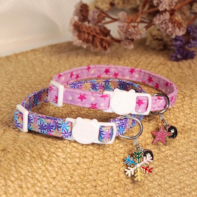 Cat Collars for Girl Cats & Boys, 2 Pack Soft Cotton Breakaway Collar - Image 2
