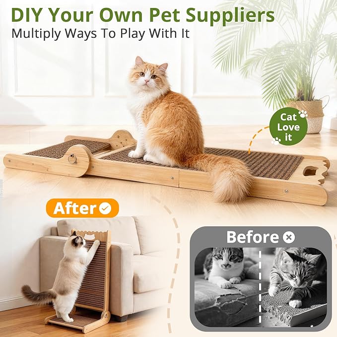 4-in-1 Adjustable Cat Scratch Pad, Nature Cork Scratching mat, 32 inch Foldable - Image 3