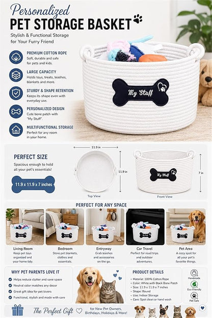 JUPPE Pet Dog Basket with Personalized Name, Dog Toys Storage Organizer Custom - Image 2