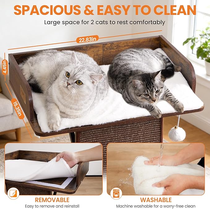 Modern Wood Cat Tree Tower for Indoor Large Cats, 33.8-Inch Tall Wooden Cat - Image 2