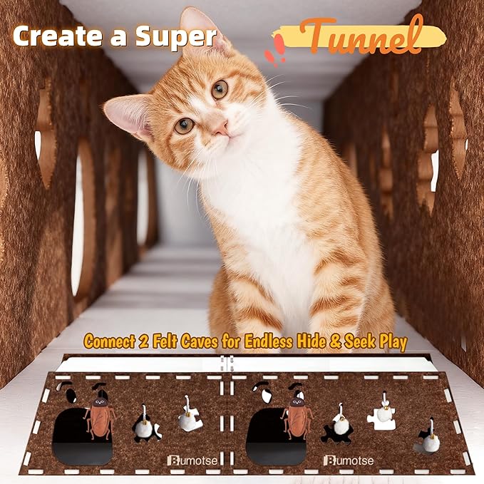 Felt Cat Bed Cave for Indoor Cats, Modular Tunnel Hideaway House for Large Cats - Image 2
