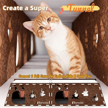 Felt Cat Bed Cave for Indoor Cats, Modular Tunnel Hideaway House for Large Cats - Image 2